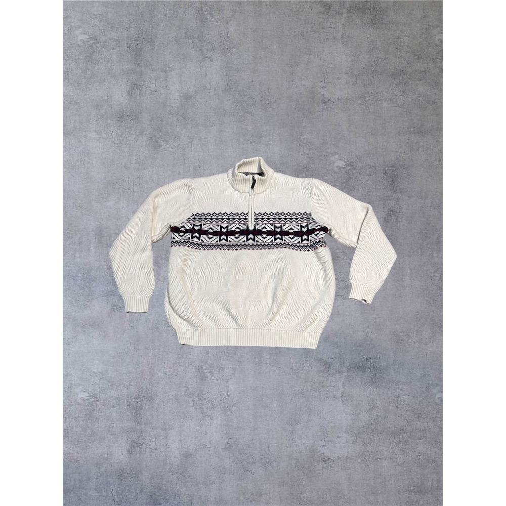 IZOD Quarter Zip Sweater Mens XL Cream Fair Isle 4645GS178100 - Read